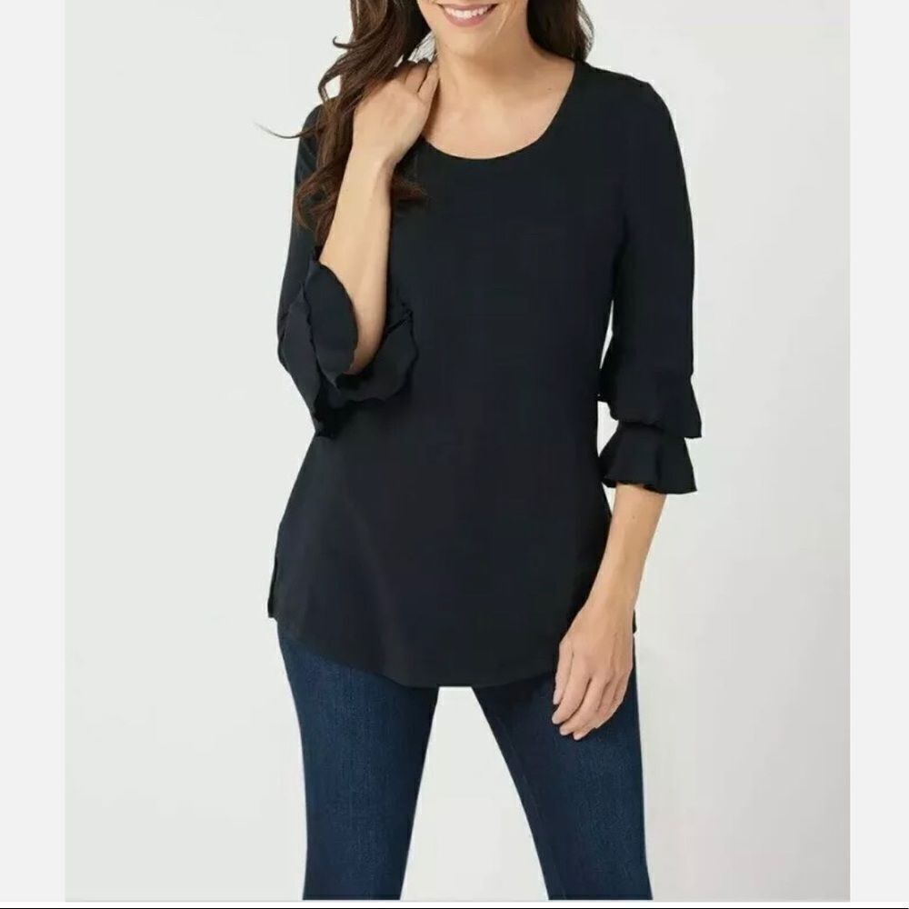 Isaac Mizrahi Spiral Ruffle Sleeves Knit Tunic